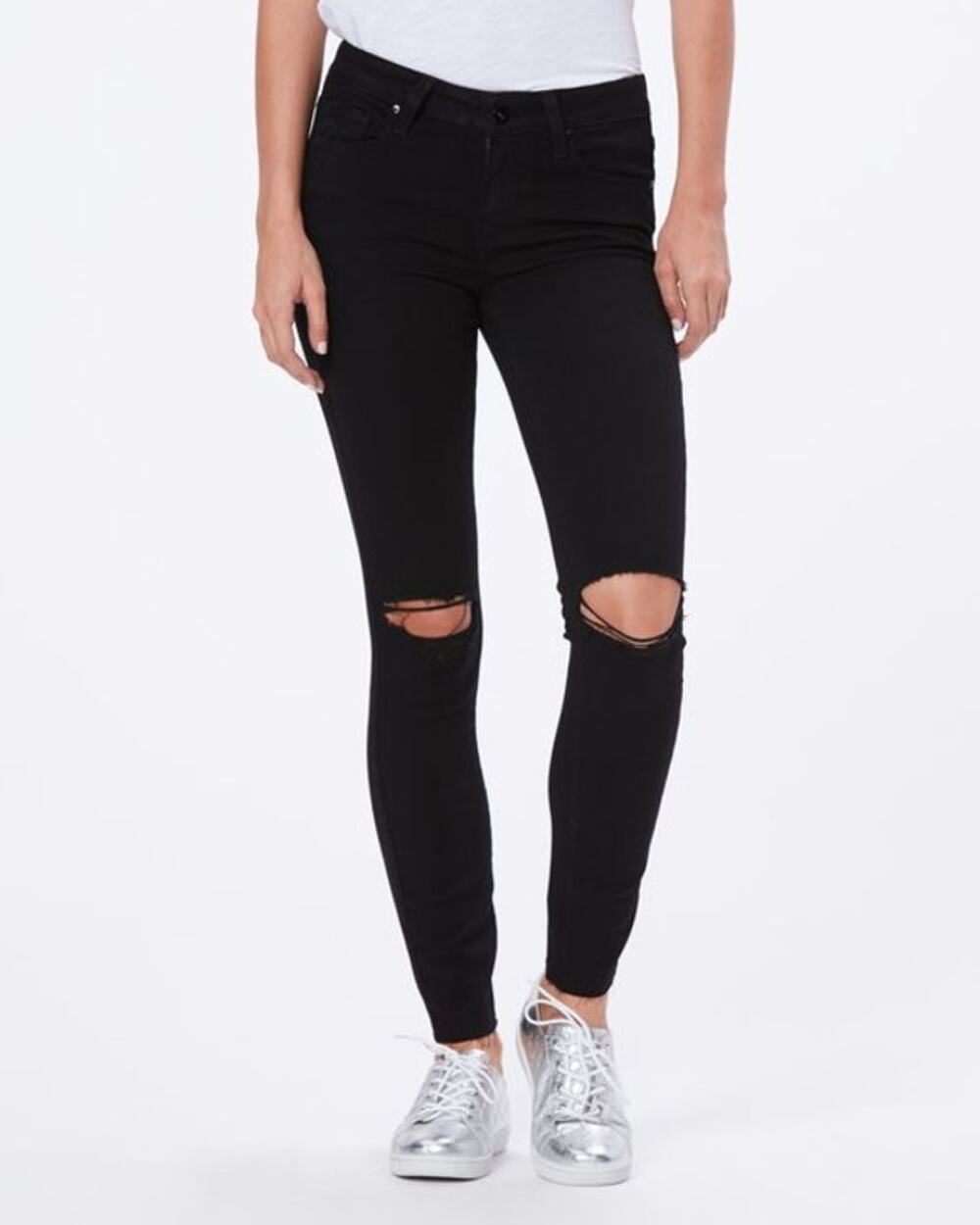 Paige Denim NWT Verdugo Distressed Raw Hem Ankle Jean in Black Domino // 00
